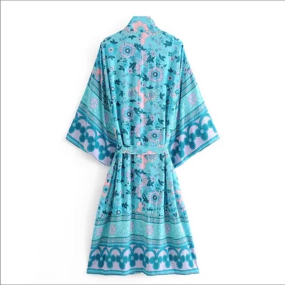 Beautiful Boho teal cotton kimono - Picture 2 of 6